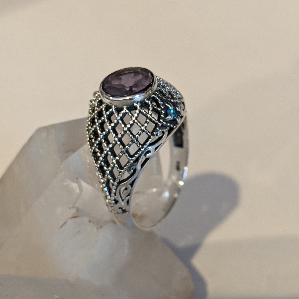 Amethyst & Blue Topaz .925 Silver Ring, size 8 - Picture 15 of 16